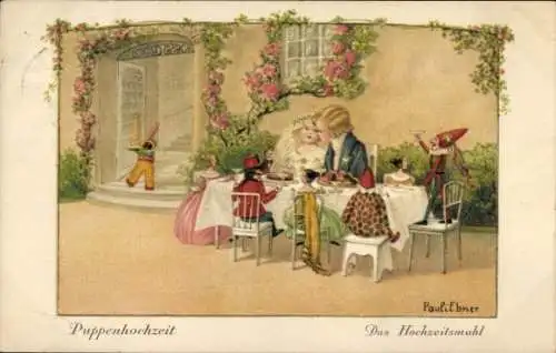 Künstler Ak Ebner, Pauli, Puppenhochzeit, Das Hochzeitsmahl