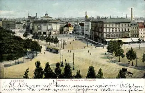 Ak Leipzig, Vorderansicht von Rossplatz, Panoramasicht, Königsplatz, Tram