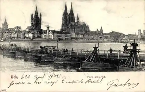 Ak Köln am Rhein, Fotos von  Dom, Rhein, Schiffe, Totalansicht
