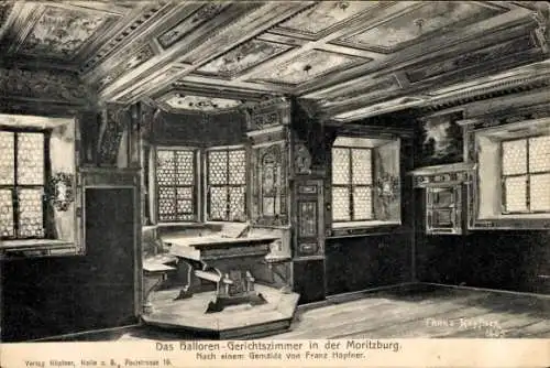 Ak Halle Saale, Moritzburg, Halloren-Gerichtszimmer,  Gemälde von Franz Höpfner