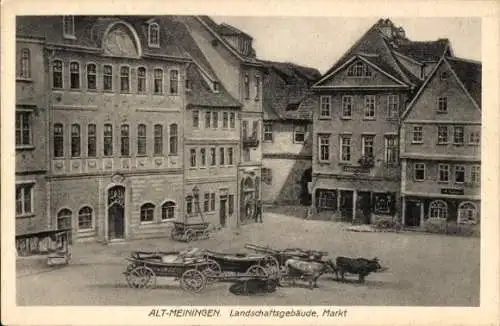 Ak Meiningen in Thüringen, Altstadt, Landschaftsgebäude, Markt, Kutschen