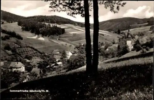 Ak Döschnitz in Thüringen, Sommerfrische, idyllische Landschaft, alte Kirche, Wälder und Felder