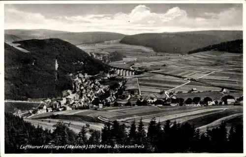 Ak Willingen im Upland Hochsauerland Waldeck Hessen, Luftkurort Willingen, Blick vom Treis, schön