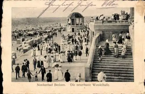 Ak Nordseebad Borkum in Ostfriesland, Nordseebad  neue Wandelhalle, Menschen in n Kleidern