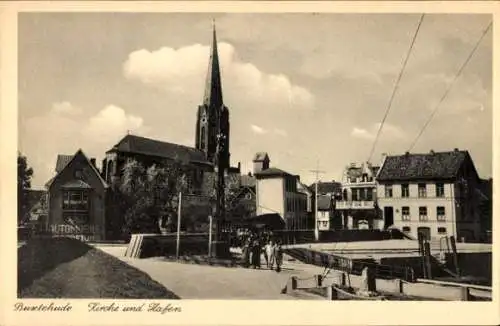 Ak Buxtehude in Niedersachsen,  Kirche, Hafen, Gebäude, Menschen