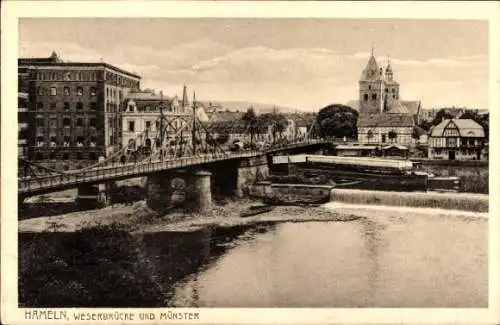 Ak Hameln an der Weser Niedersachsen, Weserbrücke, Münster