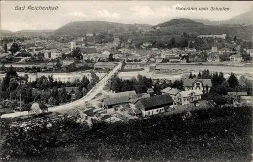 Ak Bad Reichenhall in Oberbayern, Panoramablick von Schrofen, Stadtansicht, Berge im Hintergrund