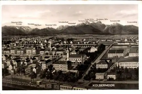 Ak Kolbermoor in Oberbayern, Vogelperspektive, Stadtansicht, Alpen im Hintergrund, Beschriftungen