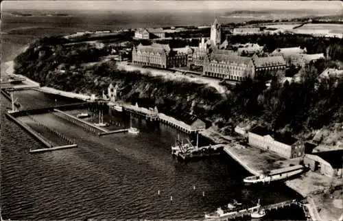 Ak Mürwik Flensburg in Schleswig Holstein, Luftaufnahme von Mürwik, Hafen, s Gebäude, Wasser, Boo