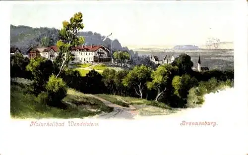 Ak Brannenburg in Oberbayern, Naturheilbad Wendelstein, hügelige Landschaft, Gebäude und Bäume