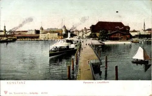 Ak Konstanz am Bodensee, Panorama vom Leuchtturm, Hafen, Boote,  Architektur