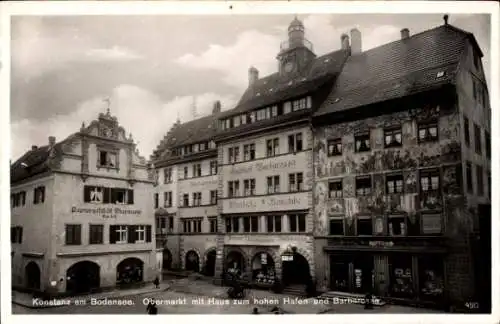 Ak Konstanz am Bodensee, Obermarkt mit Haus zum hohen Hafen und Barbarossa, Gasthof Barbarossa