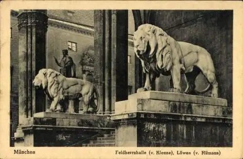 Ak München, Feldherrnhalle, Löwen