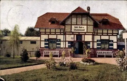 Ak Bad Kissingen Unterfranken Bayern, Stadt Bade- und Schwimmanstalt, Gebäude im grotesken Stil, 