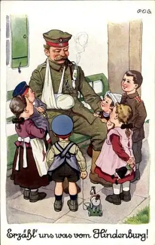 Künstler Ak Engelhard, P.O.E., Erzähl uns was vom Hindenburg, Kriegsveteran, Kinder