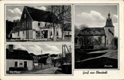 Ak Eberstedt in Thüringen, Gasthaus, Kirche, Dorflage, Gruß aus Eberstedt