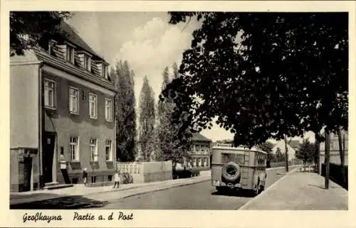 Ak Großkayna Braunsbedra Sachsen Anhalt, an der Post, Bus