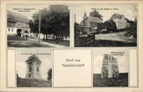 Ak Kapellendorf Weimarer Land, Gasthof, Kirche, Pfarre, Denkmal, Gruß aus Kapellendorf