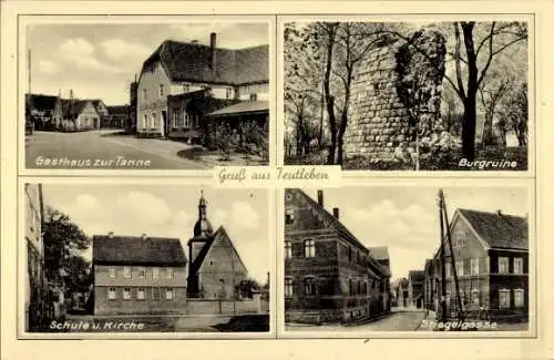 Ak Teutleben Eßleben, Gasthaus zur Tanne, Burgruine, Schule, Kirche