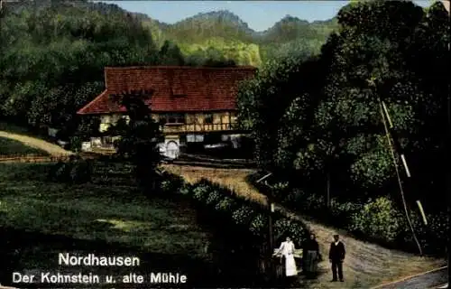 Ak Nordhausen am Harz, Haus, alte Mühle, Kohnstein, Waldlandschaft, Menschen