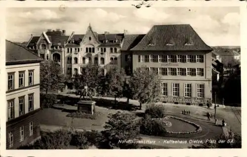 Ak Nordhausen am Harz, Nordhausen Harz, Kaffeehaus Dietze, Platz der SA, Statuen