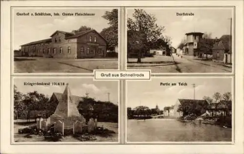 Ak Schnellroda Steigra im Saalekreis, Gasthof z. Schäfchen, Dorfstraße, Kriegerdenkmal 1914/18, P