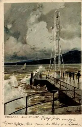 Künstler Litho Diemer, Zeno, Bregenz am Bodensee Vorarlberg, Leuchtturm, Brandung