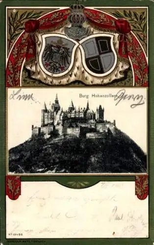 Präge Wappen Ak Zimmern Bisingen im Zollernalbkreis, Burg Hohenzollern
