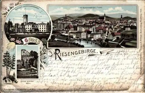 Litho Jelenia Góra Hirschberg Riesengebirge Schlesien, Schloss Erdmannsdorf, Ruine Kynast