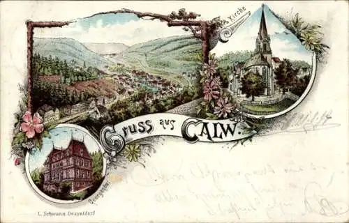 Litho Calw im Nordschwarzwald, Georgenäum, Kirche
