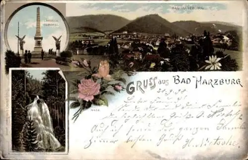Litho Bad Harzburg am Harz, Gesamtansicht, Wasserfall, Canossasäule
