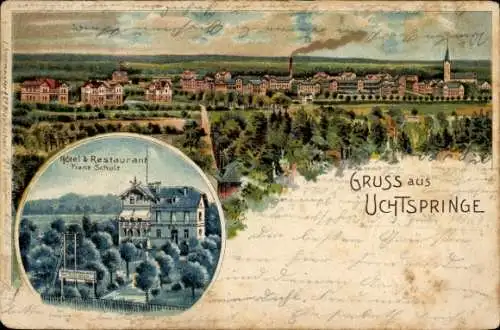 Litho Uchtspringe Stendal in der Altmark, Gesamtansicht, Hotel Restaurant Franz Schulz