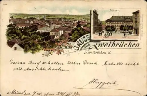 Litho Zweibrücken in der Pfalz, Gesamtansicht, Schloss