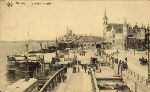 Ak Antwerpen Flandern, Hafenansicht, Schiffe,  Architektur, belebte Promenade