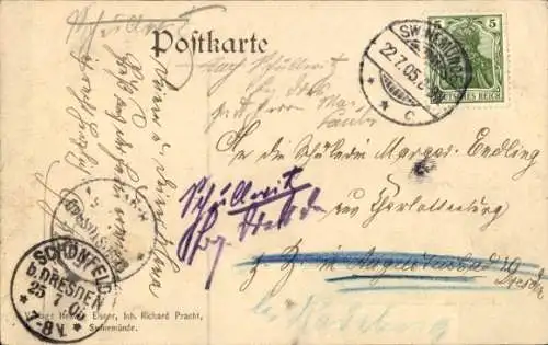 Ak Świnoujście Swinemünde Pommern, Strandleben am Herrenbad, Schwimmer, Boote, Holzpier