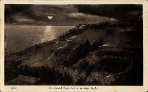 Ak Swetlogorsk Ostseebad Rauschen Ostpreußen, Nachtaufnahme, Küstenlandschaft, Mondschein, Ostsee
