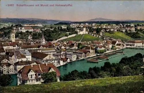 Ak Schaffhausen am Rhein Schweiz, Panorama von  Munot, Hohenstoffel, Rheinfluss