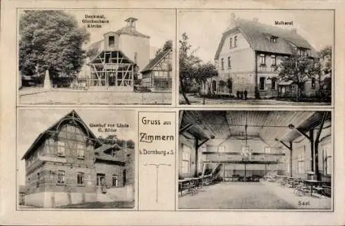 Ak Zimmern Dornburg an der Saale Thüringen, Gasthof zur Linde, Molkerei, Kirche