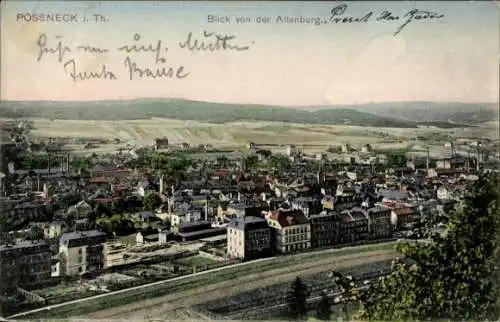 Ak Pößneck in Thüringen, Stadtansicht, Hügel, alte Gebäude, Pößneck, Ansichten