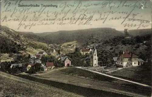 Ak Tautenburg in Thüringen, Sommerfrische  malerische Landschaft, Kirche, ein paar Häuser