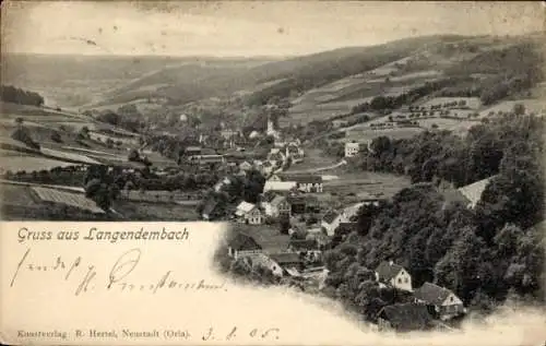 Ak Langendembach Langenorla in Thüringen, Panoramaansicht, Dorf, Hügel, Bäume, Himmel, früheres D