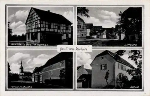 Ak Striebritz Hainichen in Thüringen, Dorfplatz, Schule, Kirche, Gasthaus H. German