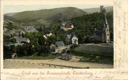 Ak Tautenburg in Thüringen, Farbige Landschaft, Kirche, Häuser, Gruß aus der Sommerfrische Tauten