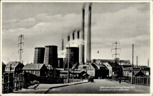 Ak Bitterfeld in Sachsen Anhalt, Schornsteine-Werk I
