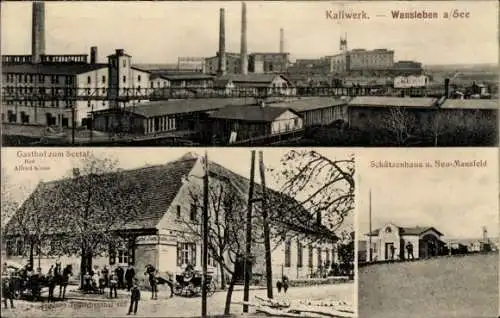 Ak Wansleben am See Mansfelder Land, Kaliwerk, Gasthof zum Seetal, Schützenhaus u. Neu-Mansfeld