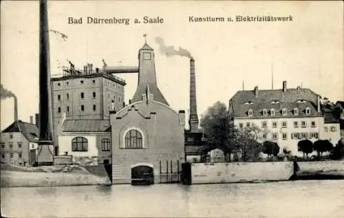 Ak Bad Dürrenberg an der Saale, Kunstturm, Elektrizitätswerk, Fluss, Industriegebäude