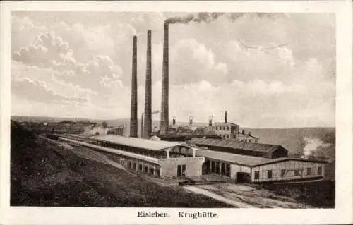 Ak Lutherstadt Eisleben, Fabrikgebäude, Schornsteine, Wolken, Krughütte