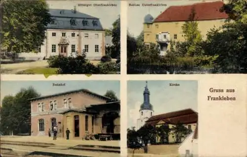 Ak Frankleben Braunsbedra im Saalekreis, Bahnhof, Rittergut Oberfrankleben, Schloss Unterfrankleb