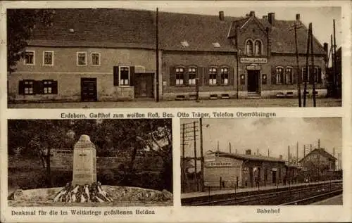 Ak Erdeborn Oberröblingen Sachsen Anhalt, Gasthof zum weißen Ross, Bahnhof, Denkmal
