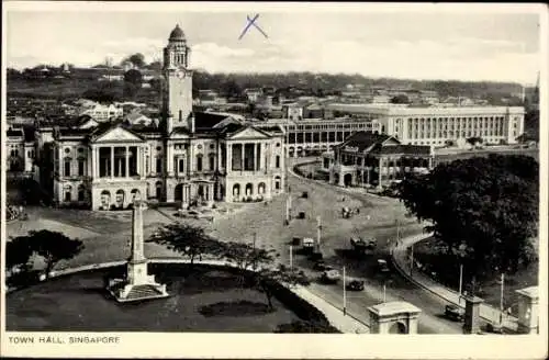 Ak Singapore Singapur , Town Hall,  s Gebäude, Platz, obelisk